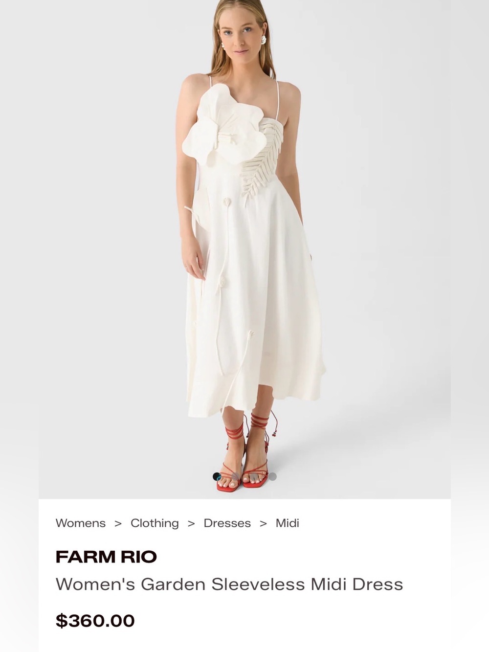 FARM Rio Cream Floral Appliqué Midi Dress with Spaghetti Straps NWT - Picture 4 of 12